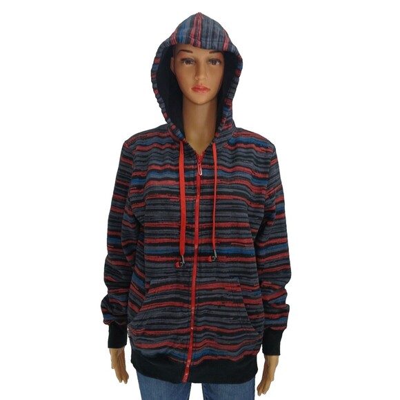 Hoodie Buddie Men's MEDIUM Grunge Mma Y2k Allover Stripe Print Full Zip (READ) - Picture 3 of 10